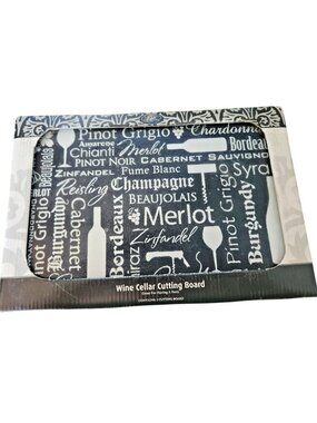 Cutting Board Epic Wine  Cellar Tempered Glass 12" x 8"  Wine Names Packaged
